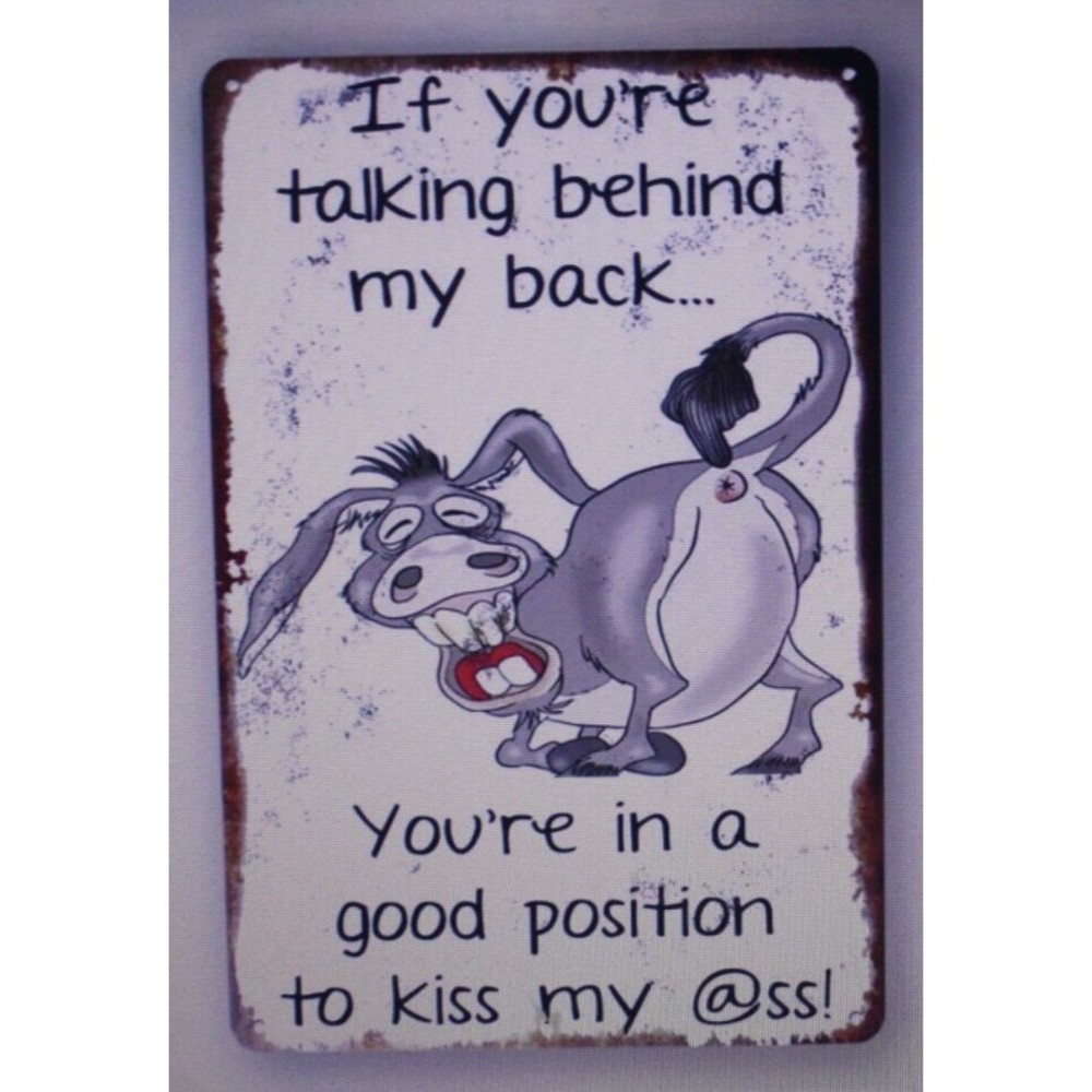 Comical Donkey Tin Sign Funny Indoor Outdoor Waterproof 12X8 Humor Gift NIP